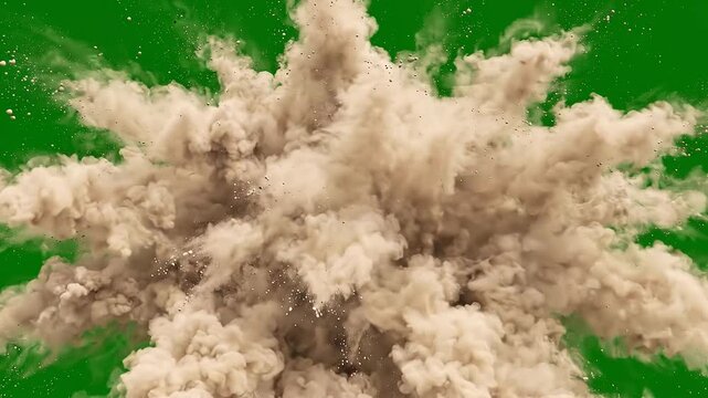 Powerful ground impact creating a cloud of smoke, dust, and flying debris. Realistic dirt blast effect perfect for compositing