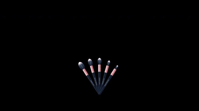 Makeup Brush Set Fan Spread Reveal with soft bristles settling into a neat arc display