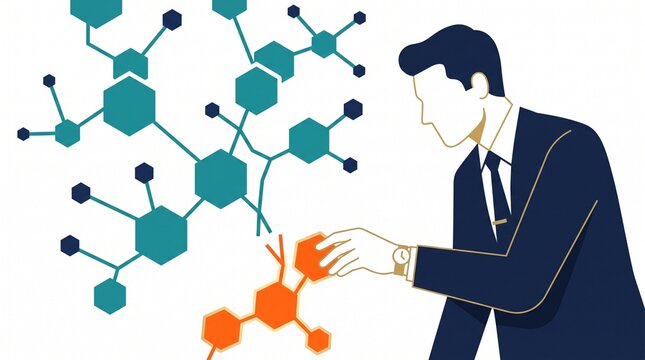 Flat Digital Illustration Of A Businessman Connecting Network Nodes