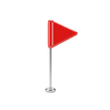 Red triangular flag on a silver pole isolated on transparent background
