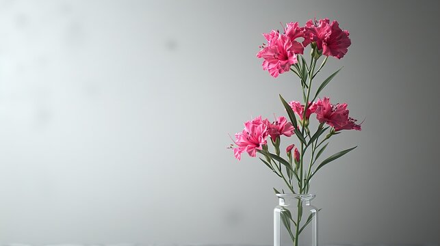 Light Gray Background with Bright Pink Carnation Corner, Elegant Floral Design
