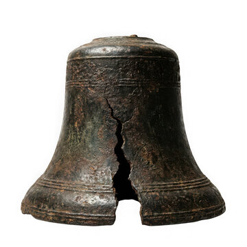 Old cracked metal bell isolated on transparent background