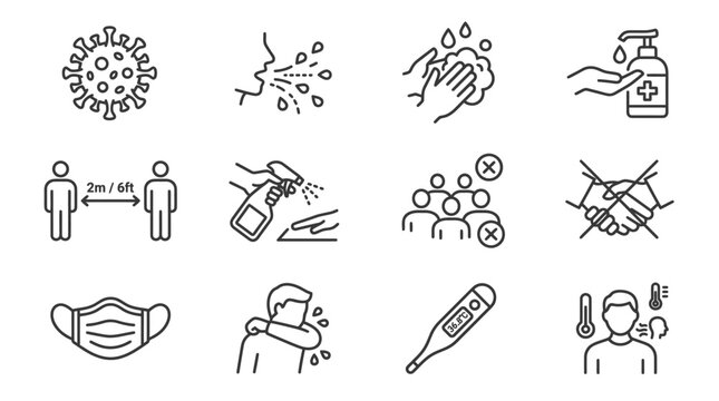 Infectious disease prevention and personal hygiene icon collection.