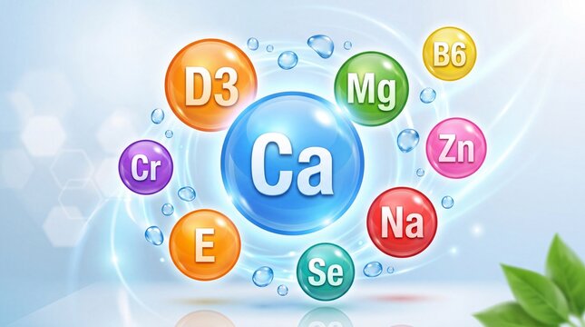 Essential vitamin and mineral complex bubbles, calcium and magnesium supplement icons, multivitamin nutrition concept for healthcare and wellness 4K