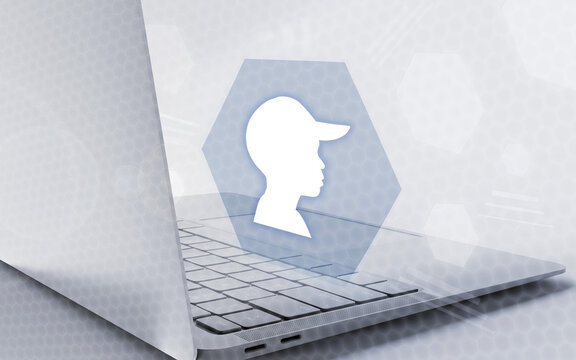 Aplicaci&oacute;n inform&aacute;tica moderna con icono de usuario en laptop. Representa software tecnol&oacute;gico, conectividad y seguridad de datos. Ideal para proyectos digitales.