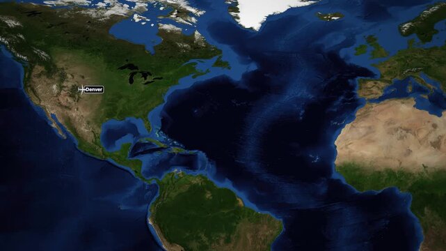 Animated Flight Route Map from Denver to Dublin Across the Atlantic Ocean
