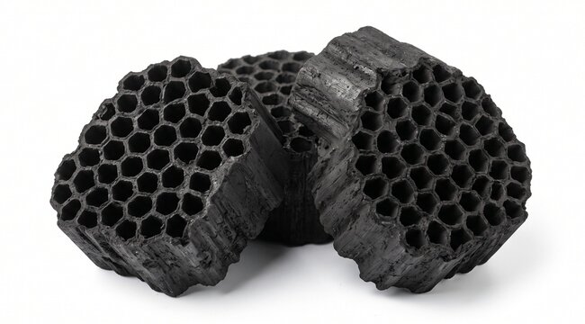 Honeycomb charcoal on white background