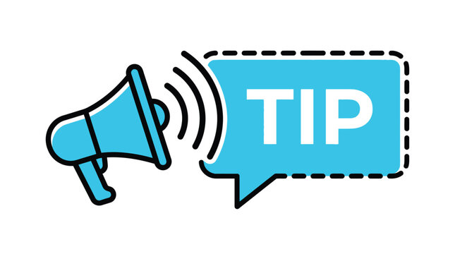 Blue megaphone loudspeaker graphic illustration broadcasting a speech bubble with tip text message