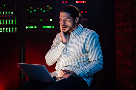 It professional experiencing shock and concern in server room