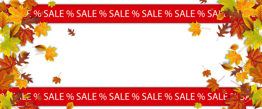 Autumn Foliage Fall Red Sale Percent Text Banner Transparent