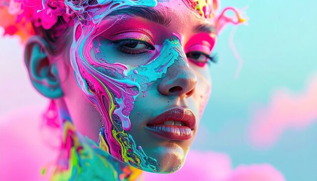 Portrait of woman with colorful paint on face