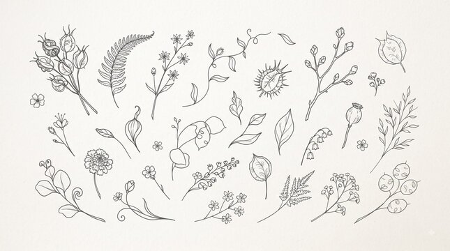 Minimal Floating Botanical Elements
