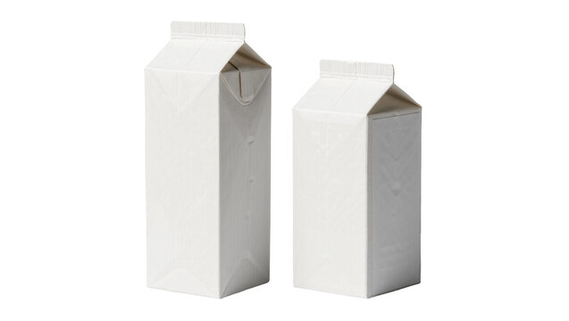 Two blank white gable top cartons one tall and one short, isolated on transparent background