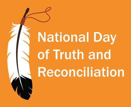 National Day of Truth and Reconciliation orange shirt day graphic with an eagle feather illustration for remembrance