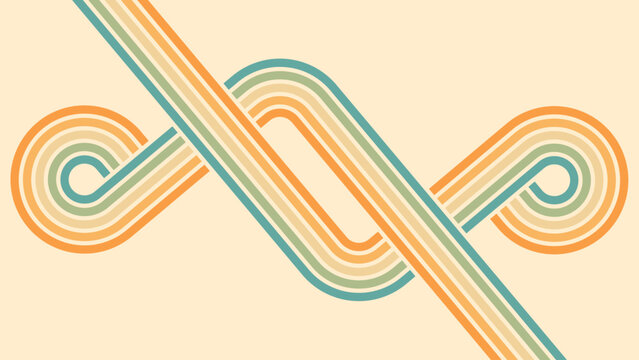 Abstract background of rainbow groovy Wavy Line design in 1970s Hippie Retro style. Vector pattern ready to use for cloth, textile, wrap and other.