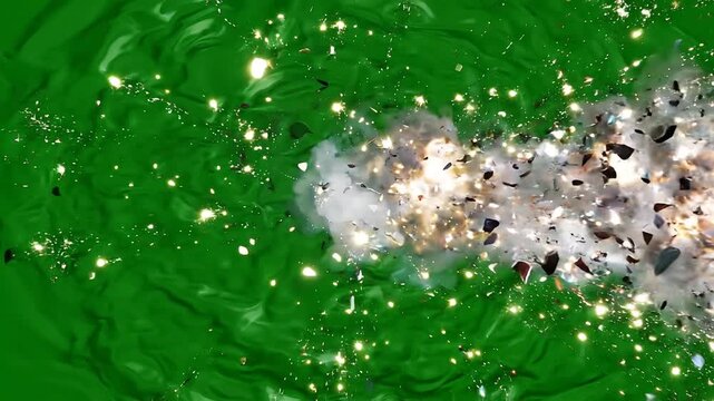 Fantastic visual effect of a powerful blue electric sphere of energy exploding and imploding with sparks and lightning on a green screen