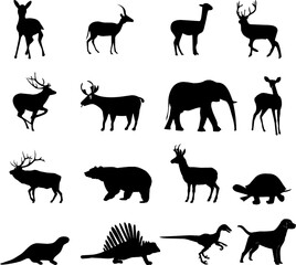 Obraz premium Wild animals silhouette set vector illustration isolated on white background