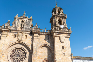 Fototapeta premium Mondonedo cathedral baroque bell tower and stone frontispiece The Concept of sacred architecture and faith