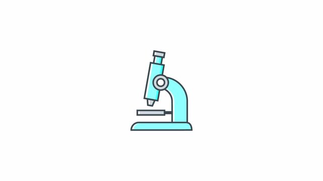 Minimalist blue microscope icon animation on a clean white background.