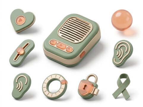 A collection of mental health awareness symbols rendered in a soothing color palette