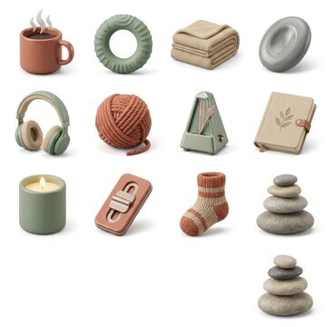 Self care and mental health items collection for wellbeing and relaxation