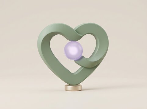 Green intertwined heart shape with a lavender sphere inside, representing mental health
