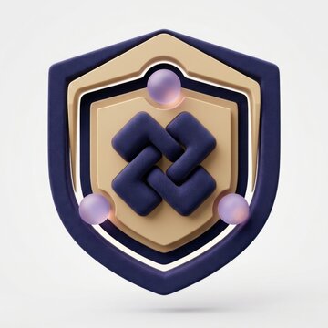 Abstract 3D shield with intertwined knot and glowing orbs symbolizing protection