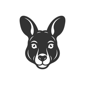 Black and white kangaroo face illustration on white background.