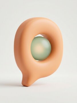Abstract 3D object featuring a smooth light brown shell with a glowing green orb inside
