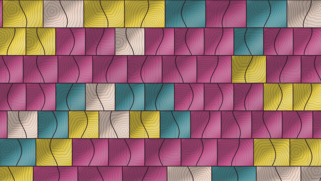 Abstract pattern of colored rectangles with wavy lines
