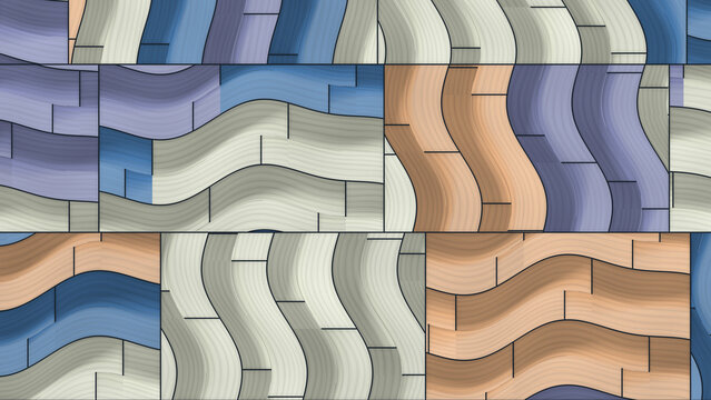 Abstract wavy lines pattern in segmented blocks