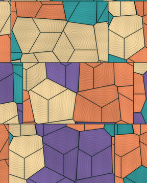 Colorful geometric pattern with wood grain texture