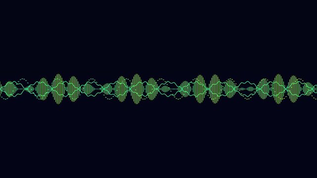 Green digital audio waveform visualizer on dark background, sound wave frequency equalizer vector