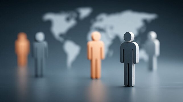 Global workforce analytics concept showing interconnected professional profiles across a digital world map, human resources management, talent mobility and international recruitment, sophisticated
