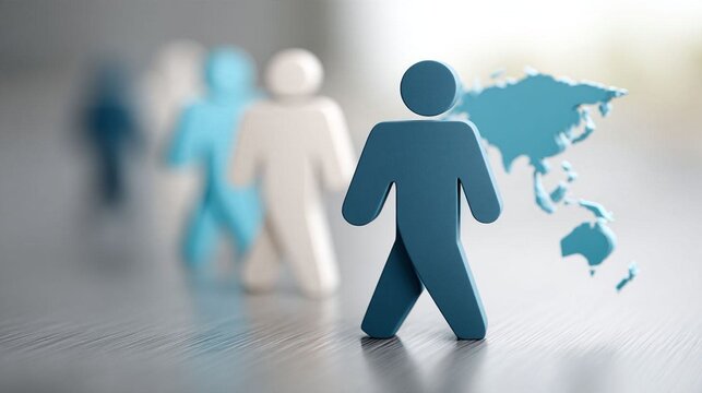 Global workforce analytics concept showing interconnected professional profiles across a digital world map, human resources management, talent mobility and international recruitment, sophisticated