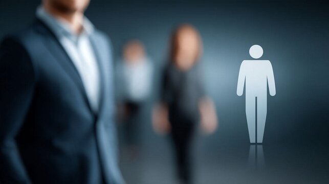 Abstract human resources data visualization with glowing employee profiles, interconnected neural network, recruitment analytics and workforce intelligence, deep blue futuristic technology background