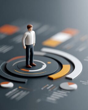 Futuristic employee development platform with professional avatar at the center, surrounding skills, learning, performance and career growth data, digital HR transformation concept, premium 3D render