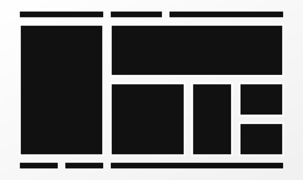 Bento grid wireframe layout vector template on light grey screen for UI web dashboard
