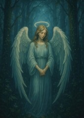 Obraz premium Serene angel in mystical forest.