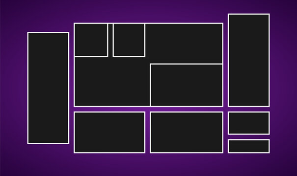 Bento grid wireframe layout vector template on purple background for web app ui
