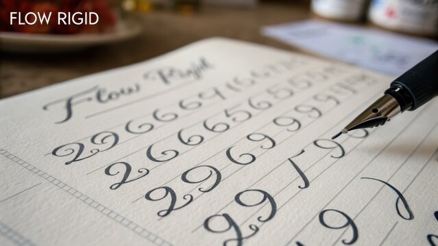 Elegant Calligraphy Practice Sheet with Fountain Pen and Ink