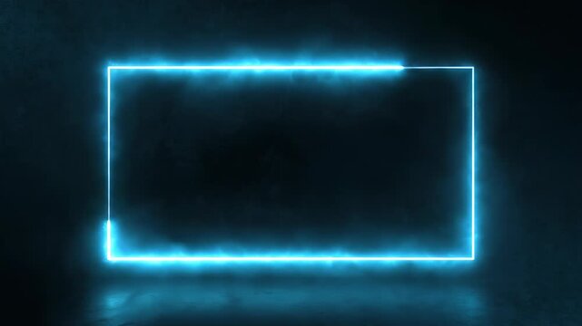 Glowing Neon Rectangle Forming with Electric Energy in Dark Studio