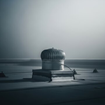 Roof ventilator with spinning turbine on a flat rooftop surface