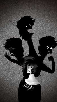 woman with borderline personality disorder and contrasting emotional shadows emerging from her head