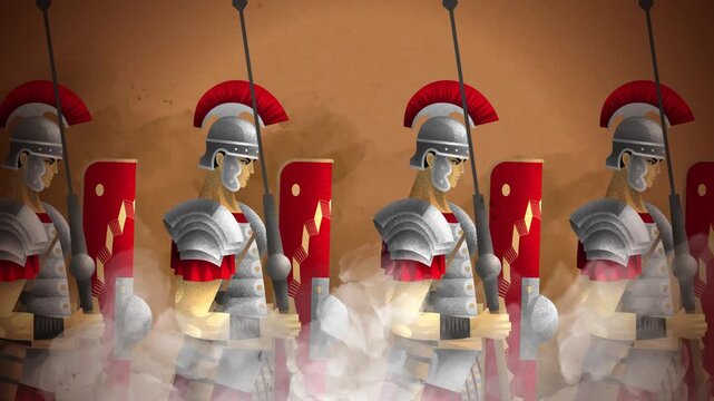 roman legionary army formation with shields and spears in battle