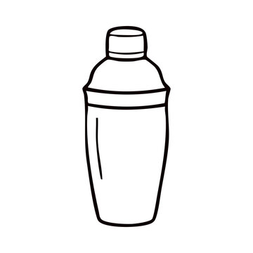 Bartender Cocktail Shaker Outline Icon Vector Illustration on White Background