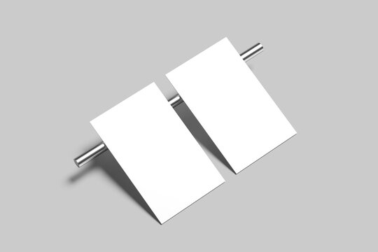 white business card with a round metal on gray background 3D rendered