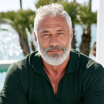 Senior man smiling outdoors showing aging gracefully