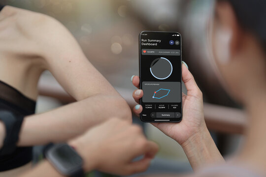 Smartphone displaying fitness running summary app for workout tracking