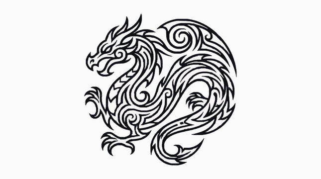 Tribal dragon tattoo symbol in black outline on white background